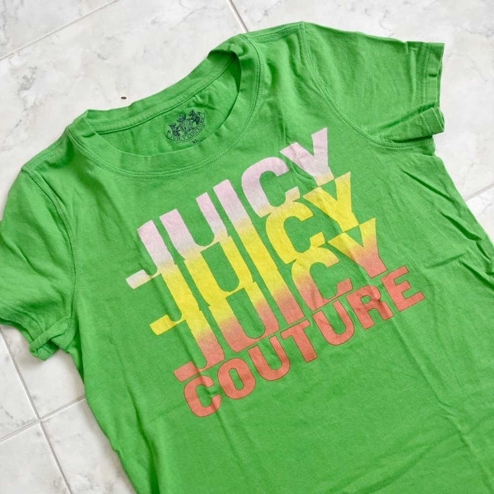 Juicy Couture Graphic Logo Tee Shirt Green Girls XL